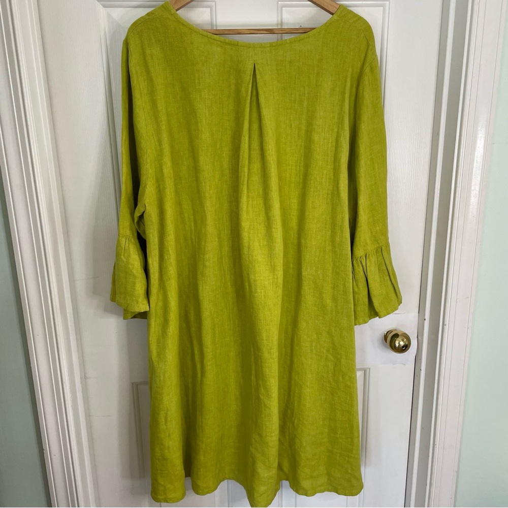 bryn Walker Lime Green Tunic 100% Linen Bell Sleeves dress Size XL lagenlook - Picture 7 of 9